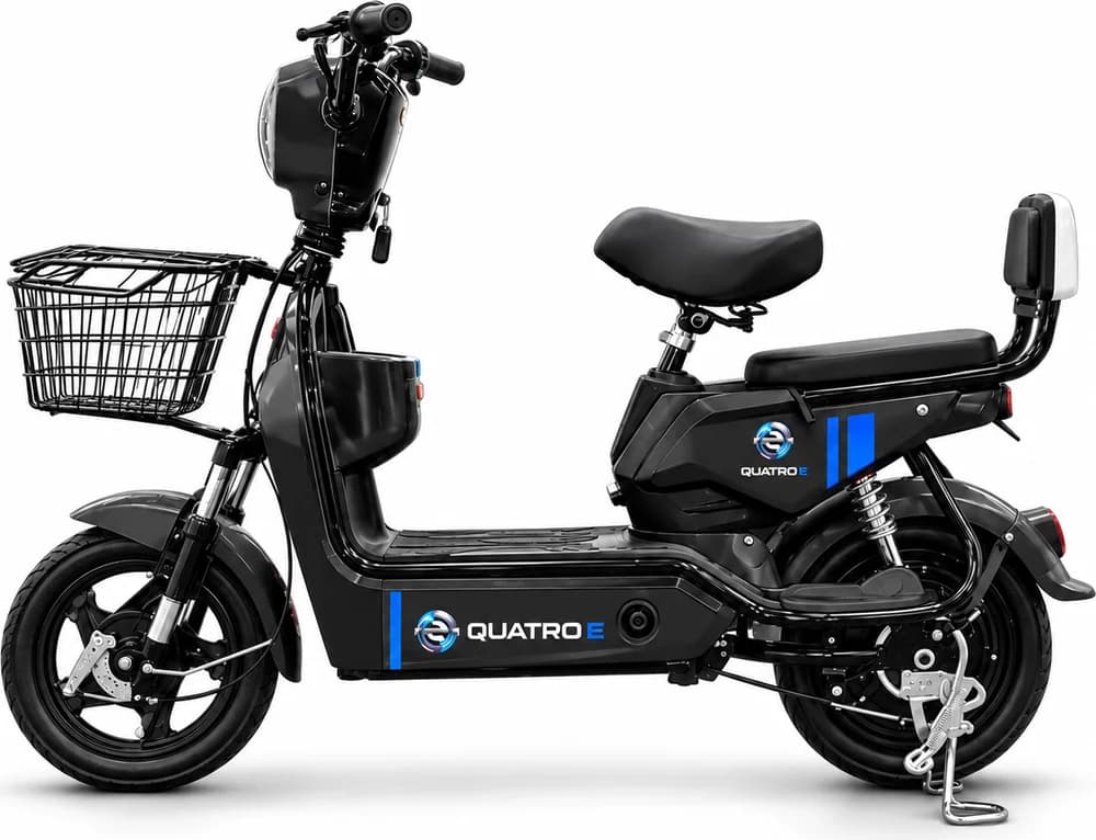 Moto eléctrica negra con canasto